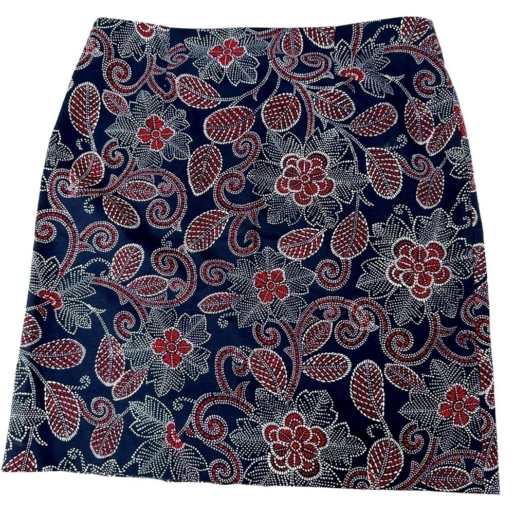 Talbots Navy and Red Floral Poplin Pencil Skirt, 8